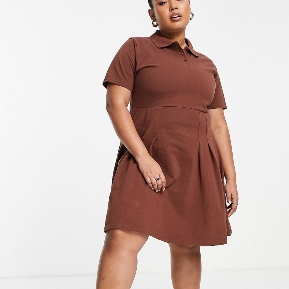 daisy street plus mini polo tennis style dress in brown jersey